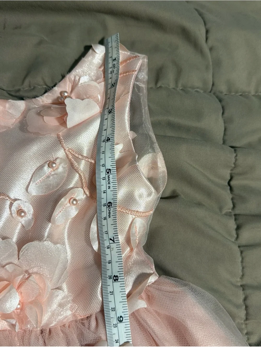 Girls Size 2 Blush Pink Floral Applique Tulle Party Dress w/ Satin Bow